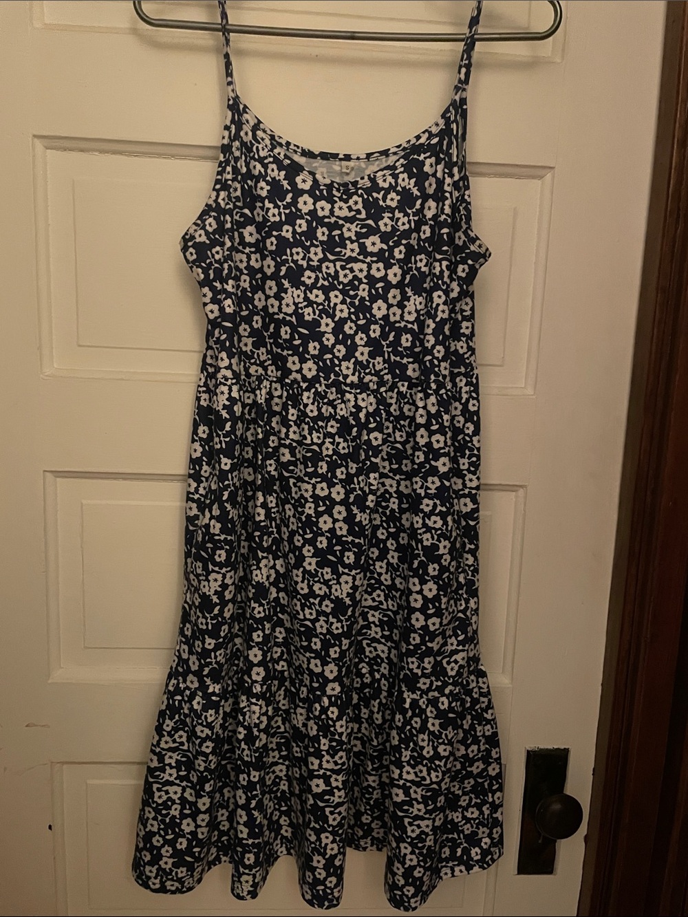 Navy Blue Floral Spaghetti Strap Sundress